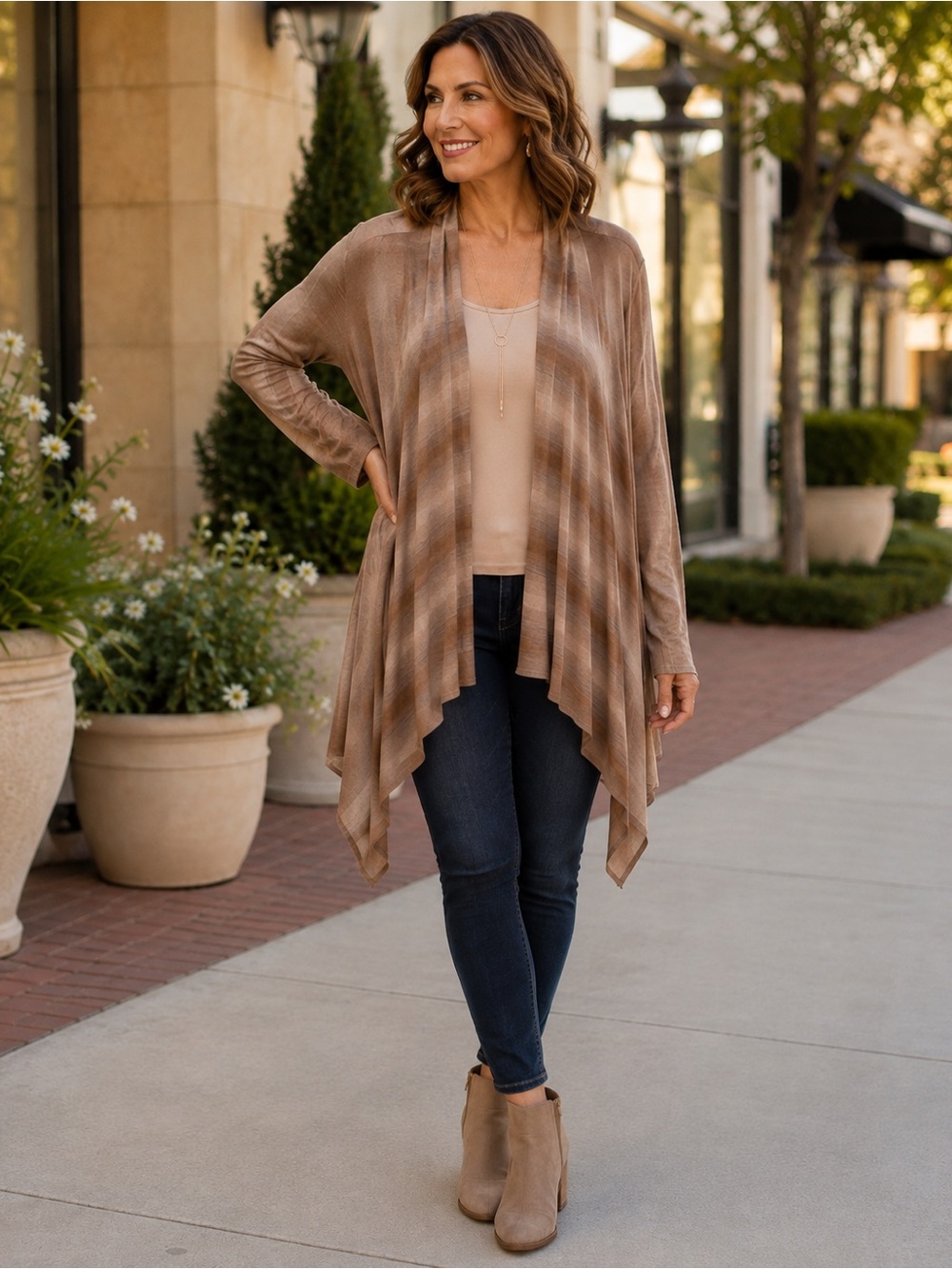 ATTITUDES BY RENEE Cardigan Tan Ombré Waterfall Handkerchief Hem Women’s XL